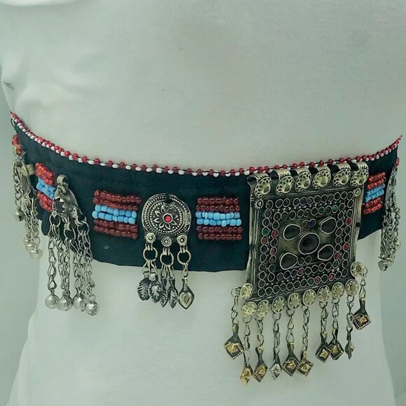 Handmade Kuchi Belly Dance Belt: Vintage Coins & Glass Beads main image 4